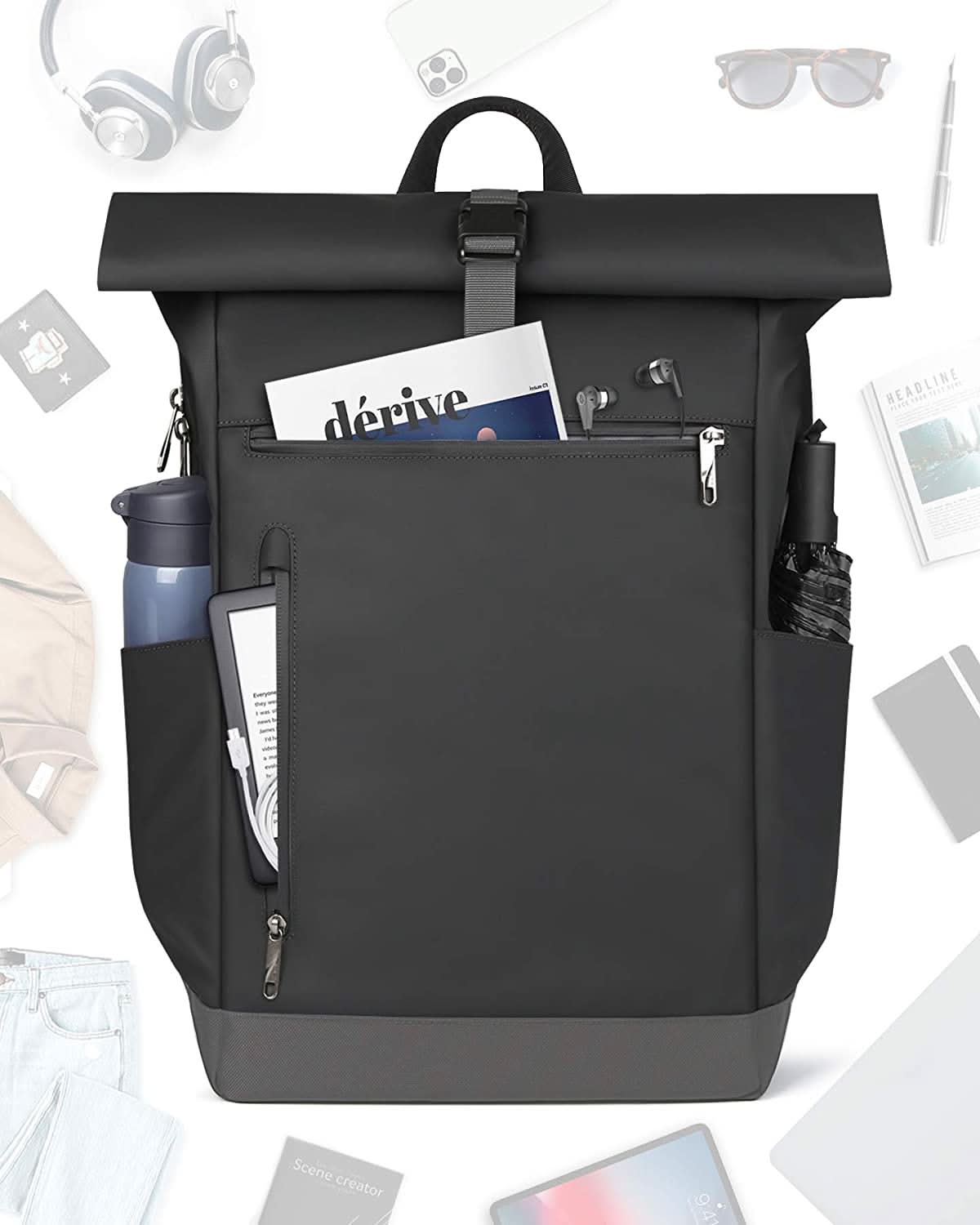 inateck-lightour-bp01003-rolltop-rucksack-30l-schwarz-17-zoll image 2