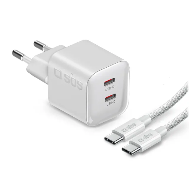 sbs-wall-chargers-wandladeger-t-60w-pd-2x-usb-c-kabel-1-5m image 1