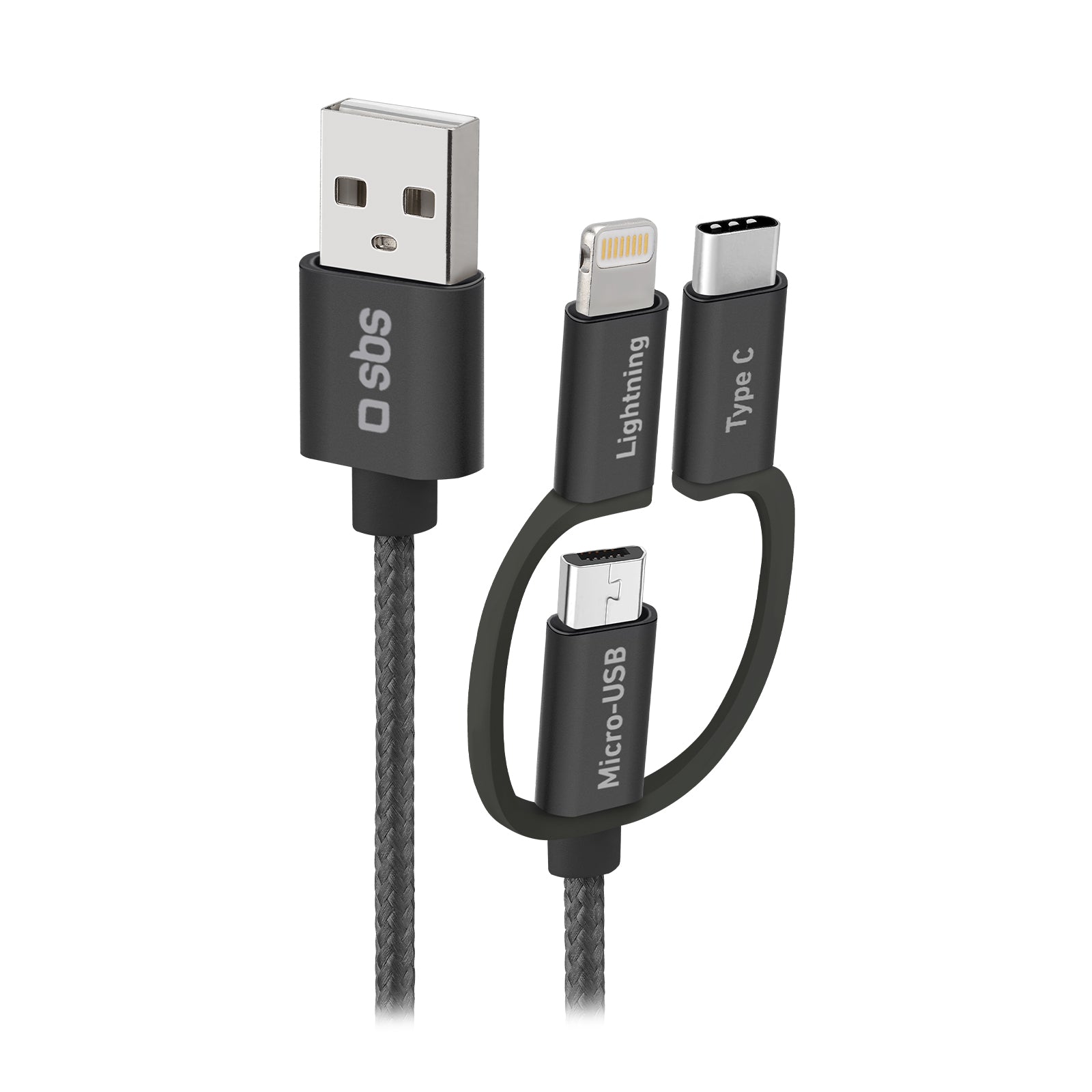 sbs-3-in-1-ladekabel-1-2-m-lightning-usb-c-mfi-gewebe image 1