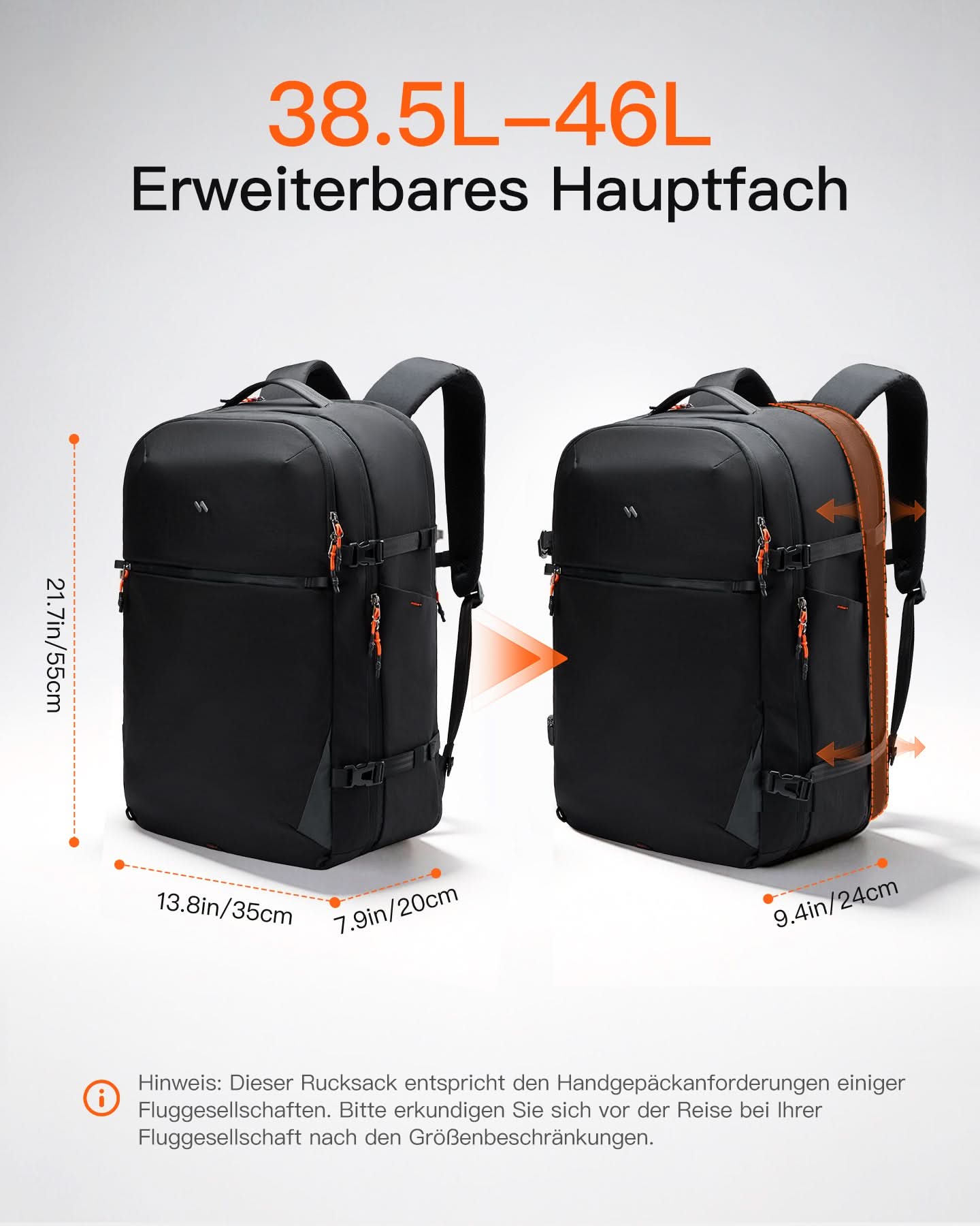 inateck-lightour-bpx35-reiserucksack-38-5-46l-16-zoll-erweiterbar image 2
