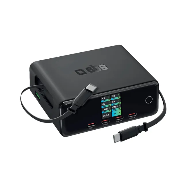 sbs-pulse-140w-gan-ladestation-7-fach-tft-display-kabel image 1