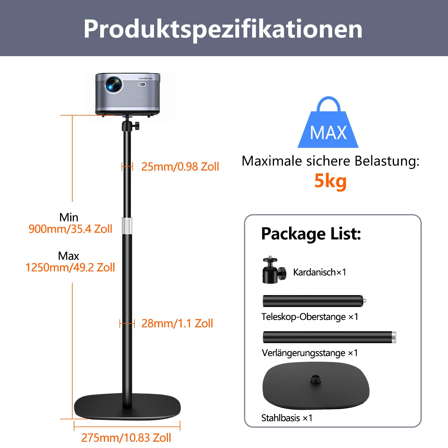 vgke-beamer-st-nder-bodenst-nder-90-125-cm-360-mattschwarz image 6
